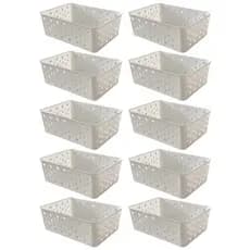 Kit 10 Cestos Organizador Branco Multiuso Médio Empilhável Gaveta Cozinha Armário 19x14x6,5