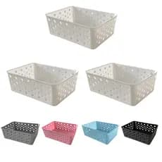 Kit 3 Cestos Organizadores Colorido Multiuso Médio Empilhável Gaveta Armário Lavanderia 19x14x6,5