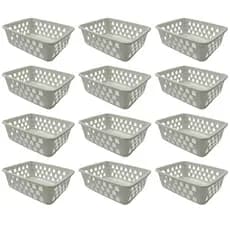 Kit 12 Cestos Organizador Multiuso Médio Empilhável Armário Gaveta Lavanderia 20x16x6