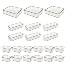 Kit 21 Organizador Modular Multiuso Acrílico Cristal Cesto Gaveta Maquiagem Geladeira