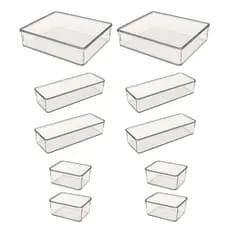 Kit 10 Organizador Modular Multiuso Acrílico Cristal Cesto Gaveta Maquiagem Geladeira