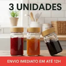 Kit com 3 porta temperos de vidro com tampa de bambu 120ml condimento ervas especiarias saleiro