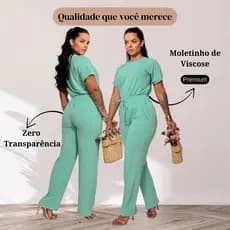 Conjunto de Moletinho Premium Calça Pantalona Blusa Mullet Manga Curta Promoção