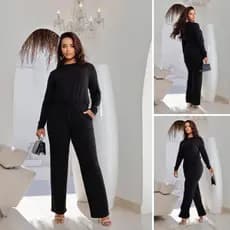 Conjunto Feminino Moletinho Calça E Blusa Manga Longa Listras Laterais Inverno