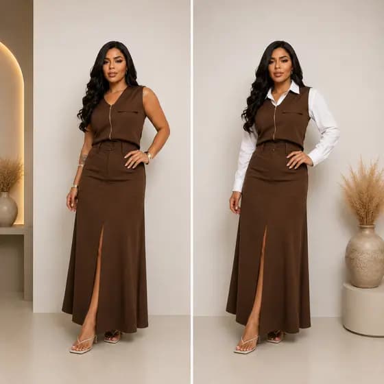 Conjunto Alfaiataria Marant Feminino Saia Longa e Colete Regata Elegante Social Saia Com Fenda
