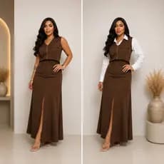 Conjunto Alfaiataria Marant Feminino Saia Longa e Colete Regata Elegante Social Saia Com Fenda