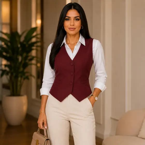 Colete Feminino Alfaiataria Social C/ Botões Decote V Casual