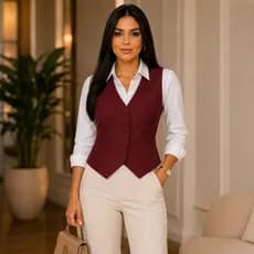 Colete Feminino Alfaiataria Social C/ Botões Decote V Casual