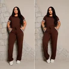 Conjunto de Moletinho Premium Calça Pantalona Blusa Mullet Manga Curta Bicolor