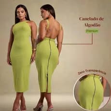 Vestido Canelado Power Com Zíper Nas Costas Midi Longo Feminino Za