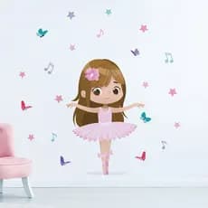 Adesivo de Parede Bailarina Cabelo Castanho Liso