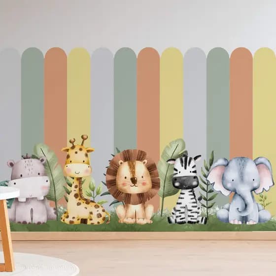 Adesivo  Parede Cerca Colorida Cerquinha Animais Safari Infantil
