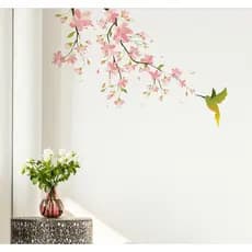 Adesivo Parede Galho Beija-Flor Diversas Cores Flor Delicado Menina Rosa Lilas Decoração 57x82cm