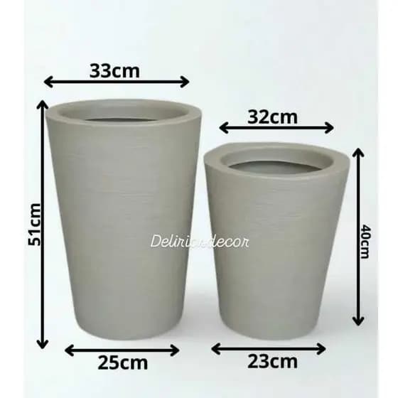 Kit C/2 vasos grande e médio para Plantas e flores Decorativo Reciclável em Polietileno, Redondo escovado Código 77 e 76