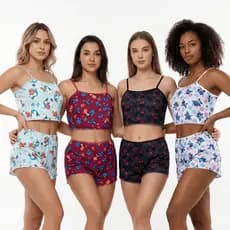 Kit 3 Pijama Baby Doll Alçinha Verão Cropped Luxo Personagens Short Dool Blogueirinha