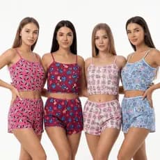 Kit 5 Conjuntos Baby Doll Short Doll Feminino Sem Bojo Estampas Variadas Roupa de Dormir
