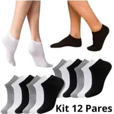 Kit Meias Soquete Unissex Feminina Masculina Algodão Cano Curto Invisível Sapatilha Branco Preto Cinza Sortidas