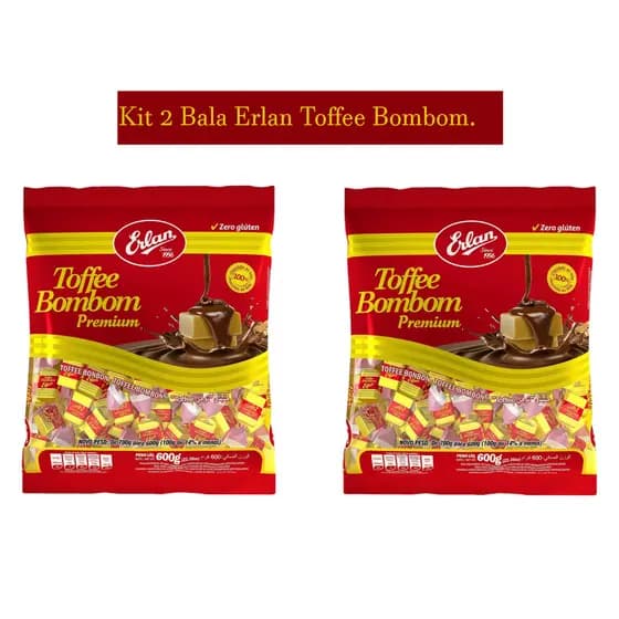 Kit 2 BALA ERLAN BOMBOM TOFFEE 500G TRADICIONAL CARAMELO CHOCOLATE