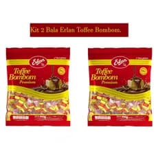 Kit 2 BALA ERLAN BOMBOM TOFFEE 500G TRADICIONAL CARAMELO CHOCOLATE