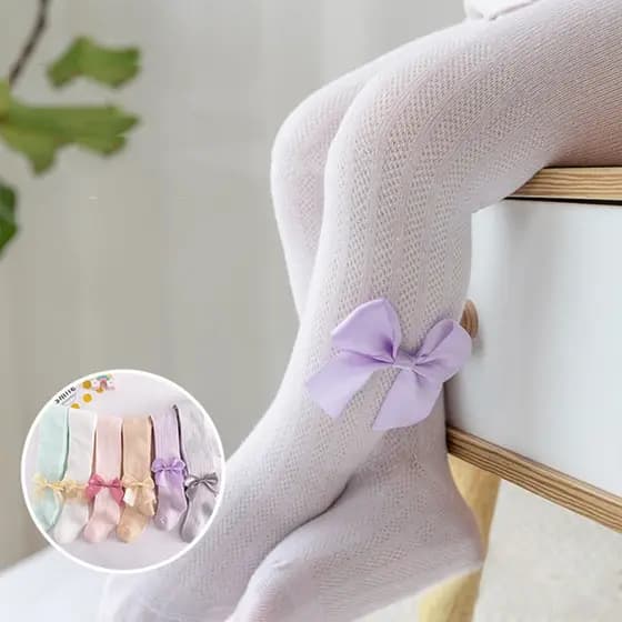 Meia-Calça Infantil Feminina Flexível De Algodão Com Malha Respirável