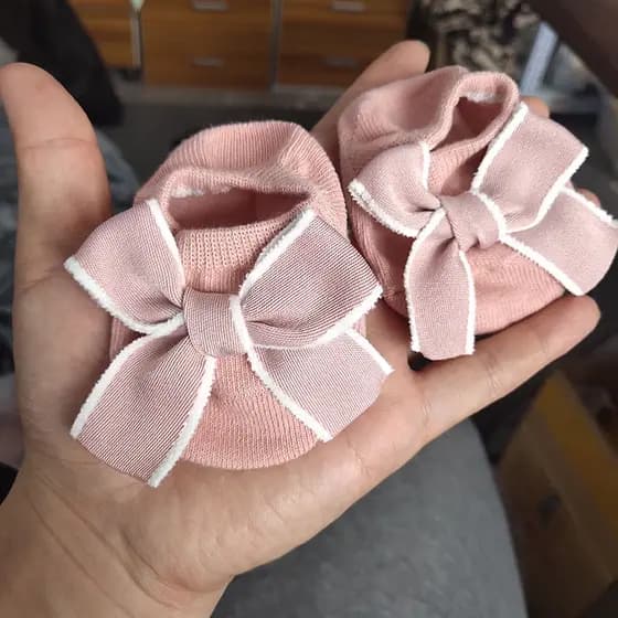 Meia De Bebê Com Laço De Algodão Flexível Antiderrapante De Cor Lisa/Curta Para Recém-Nascidos/Meninas 0-3 Anos