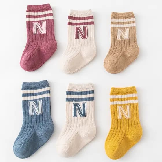 Meias Infantis De Algodão Quentes Com Estampa De Texto Para Bebês/Meninos/Meninas De 0-3 Anos