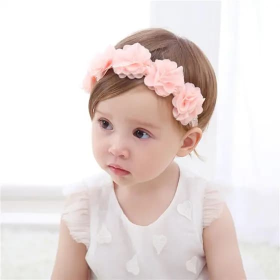 Cor Sólida Bonito Chiffon Cinco Flores Bebê Headband Elegante Simples Macio Elástico Crianças Faixas De Cabelo