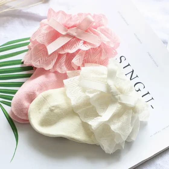 Meia De Algodão Com Renda Florida Para Bebês/Meninas De 0-12 Meses