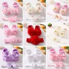Sapatos Para Bebês Recém-Nascidos Princesa Kids Toddler De Sola Macia Conjunto De Cabeça 2 Pcs/Set
