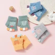 Bonito Coelho Bebê Luvas De Malha Inverno Quente Colorido Infantil Meio Dedos Térmicas À Prova De Vento Dos Desenhos Ani