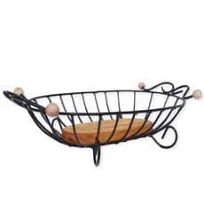 Fruteira Oval Rústica De Mesa Em Ferro e Madeira Oferta