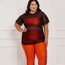 BlusaTule Plus size Feminina Transparente Academia Fitness
