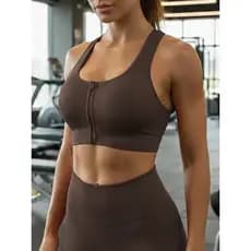 Top Fitness Canelado Nadador c Zíper Frontal Boa Sustentação bojo removivel Academia treinos yoga e pilates