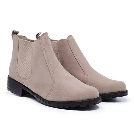 Bota Feminina Botina Couro Sintetico Cano Curto Bico Redondo