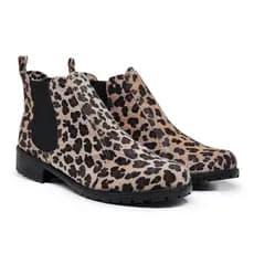 Bota Feminina Botina Couro Sintetico Onça Cano Curto