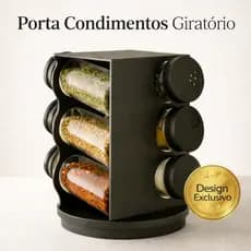 Porta Condimentos Temperos Giratório 6 Potes 80ml Preto 360° Organizador de Temperos