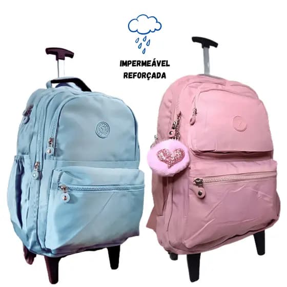 Mochila de Rodinha Juvenil Tactel Impermeável com Chaveiro