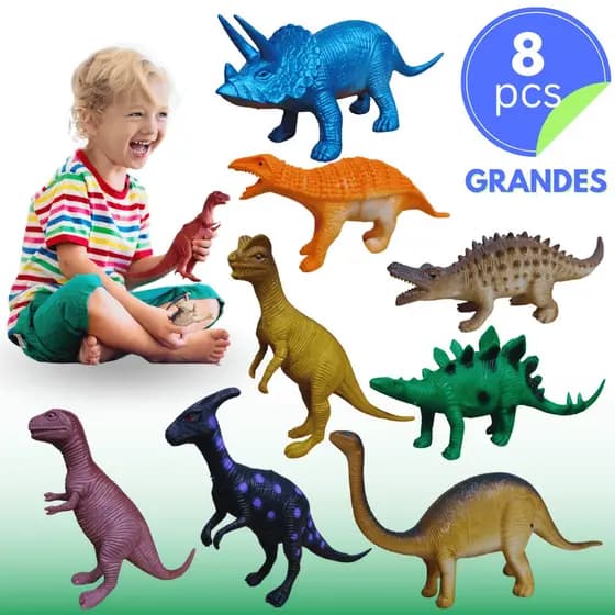 Dinossauros Brinquedo de Borracha Grande Resistente Kit 8 Pcs