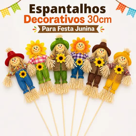 Kit Espantalho Festa Junina 30cm Palito Decoração Mesa Arraia