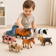 Brinquedo Animais Fazenda Kit Infantil 6 Peças Borracha Grande