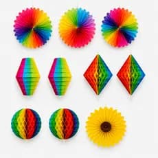 Enfeites Decoração Junina Completa 10 Peças Grandes 30cm Leques Balões Sanfonados Lanterna Arraiá