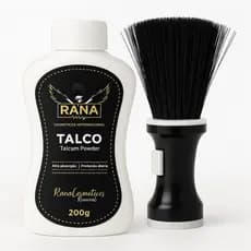 Kit Talco e Espanador Talqueira cerdas Preta Barba e Cabelo Profissional