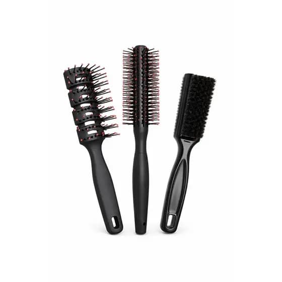 Kit 3 Escovas Profissional Escovinha Degrade Preto+Similar Tunel Preta+Similar RPM8