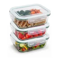 Jogo de 3 Potes de Vidro Hermético Porta Mantimentos 370ml Tupperware Armazenamento Marmita Frutas