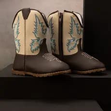 Bota Texana Menina em Couro PU Infantil Menino Moda Country Fazenda Roça FarmFun