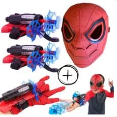 Kit Par De Luvas Do Homem Aranha Lança Teia Com Mascára E 2 Luvas