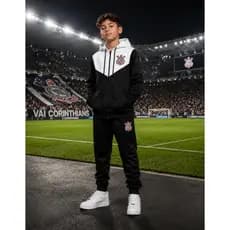 Conjunto Agasalho Infantil Corinthians Blusa com Calça Juvenil Chimpa Flanelado 04 ao 16