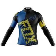 Camisa Ciclismo Dry Fit Fox Azul Manga Longa Ziper Total Proteção UV