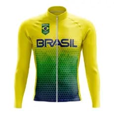 Camiseta Ciclismo Brasil  Manga Longa Unissex Ziper Total