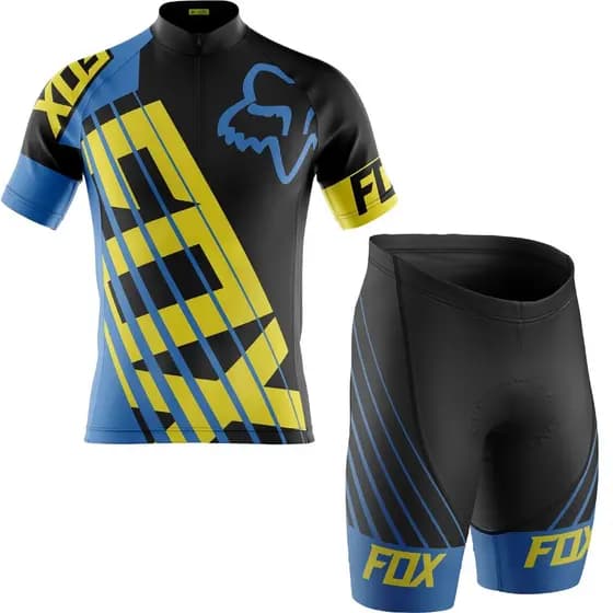 Conjunto Camisa Manga Curta E Bermuda Fox Azul Ciclismo Dry